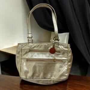 SAS VTG Diane Gold Leather Handbag Purse Tote Bag With Keychain Glam READ